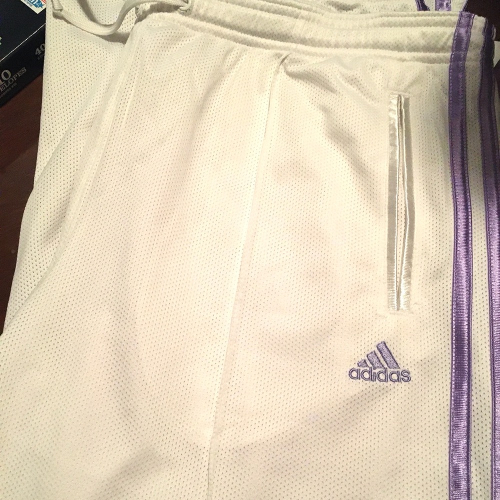 NWOT $55 Adidas | Lined Seam Perforated Active Crop Pants Purple Side Stripe
